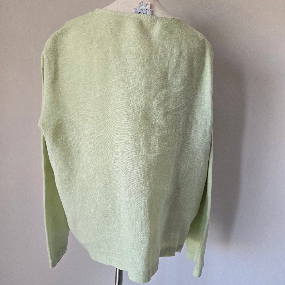 Vintage Hot Cotton by Marc Ware Embroidered Linen Lagenlook Top Button Green - Picture 7 of 12